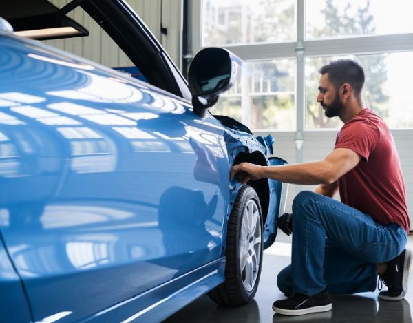 auto body tech working on fender at collision repair Birmingham AL Sherrill Paint and Body auto-body-tech-working-on-fender-at-collision-repair-Birmingham-AL-Sherrill-Paint-and-Body