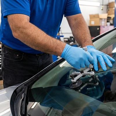 Technician repairing windsheild-Sherrill Paint & Body