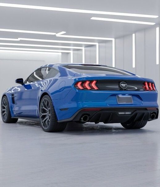 Blue Mustang showing Bumper-Bumper Repair Sherrill Paint & Body